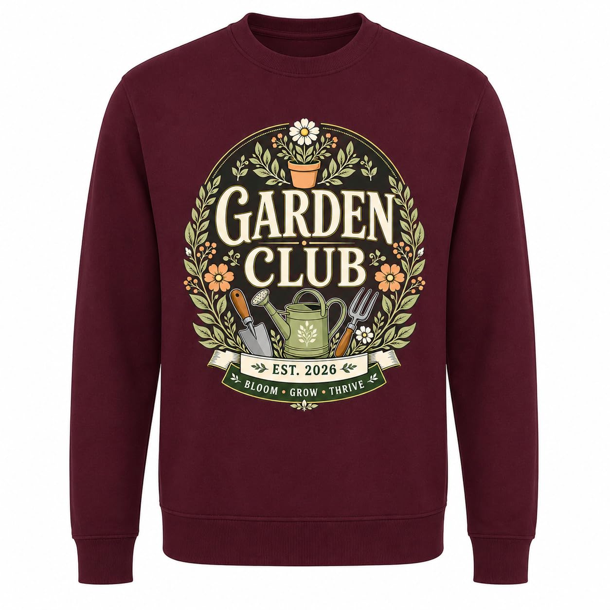 Garden Club Sweatshirt Vintage Gardening Gift Unisex Adult Jumper Gardener Plant Lover Black Navy Pink Maroon Green - Galaxy Tees