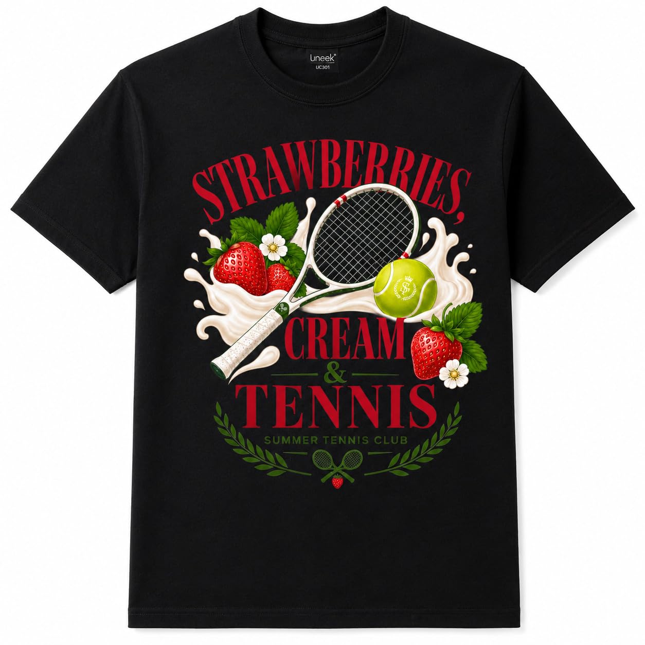 Galaxy Tees Strawberries Cream & Tennis T-Shirt Summer Tennis Gift Tee