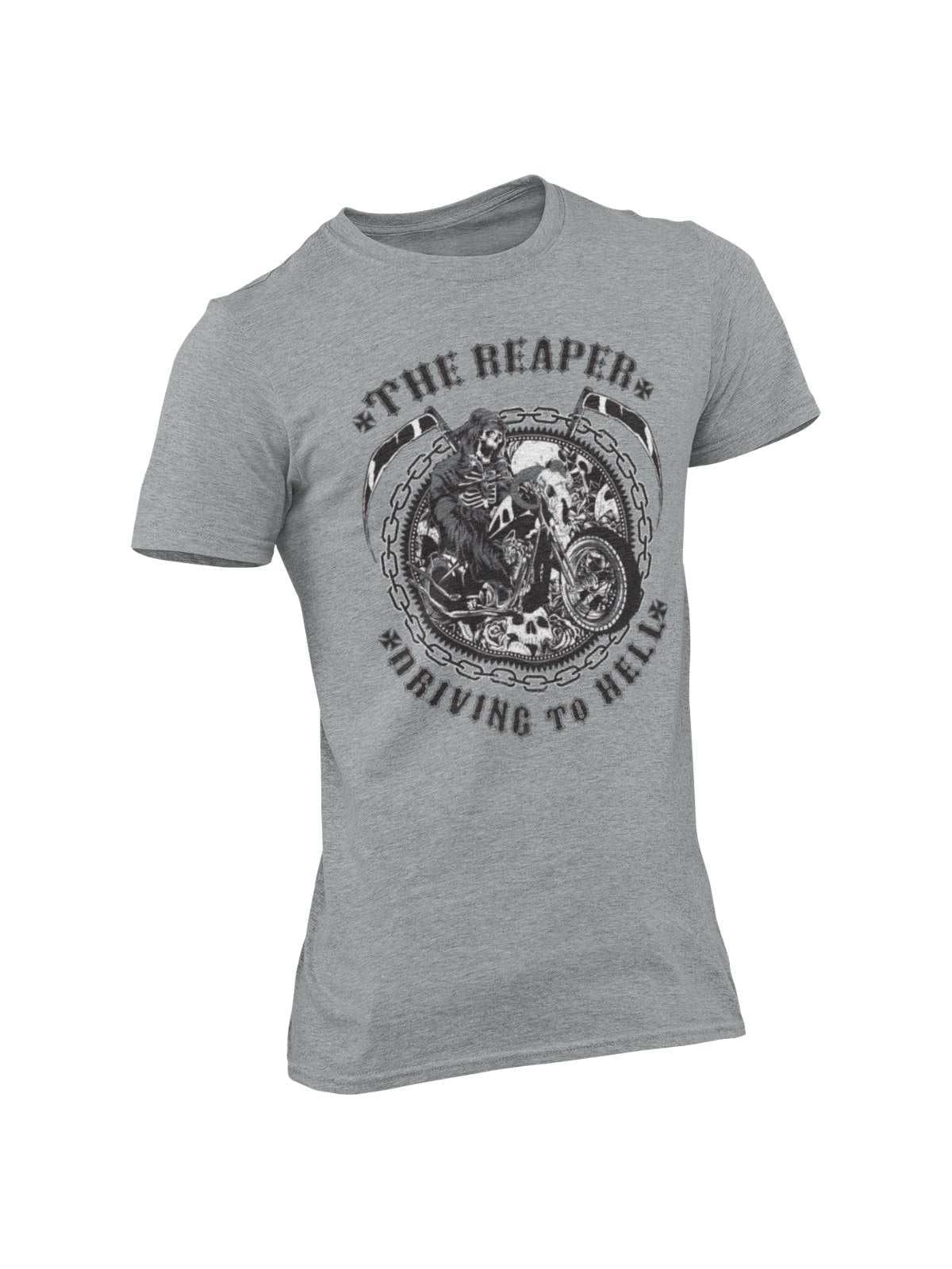 Galaxy Tees Grim Reaper Driving To Hell Biker T-Shirt Motorbike Gift - Galaxy Tees