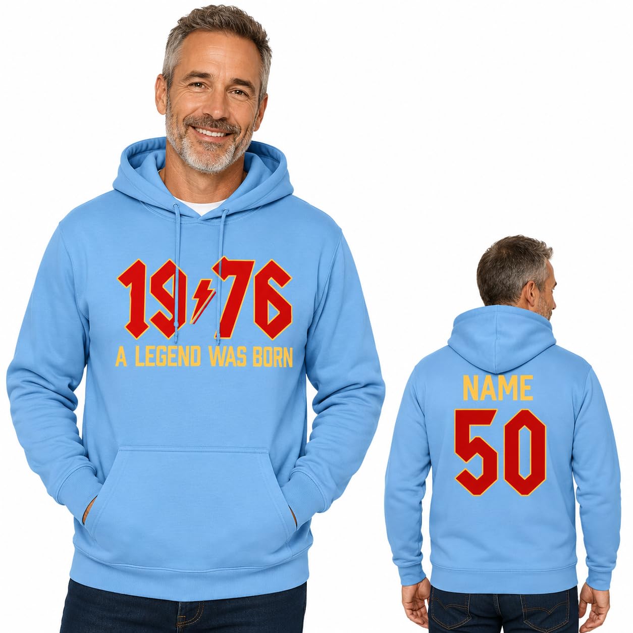 Personalised 50th Birthday Hoodie 2026 Vintage 1976 Rock Style Custom Name Back Print Unisex Birthday Gift - Galaxy Tees