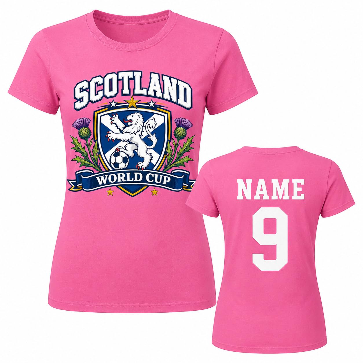 Women’s Personalised Scotland Saltire Thistle World Cup T-Shirt Custom Name Number Ladies Football Fan T-Shirt Gift - Galaxy Tees