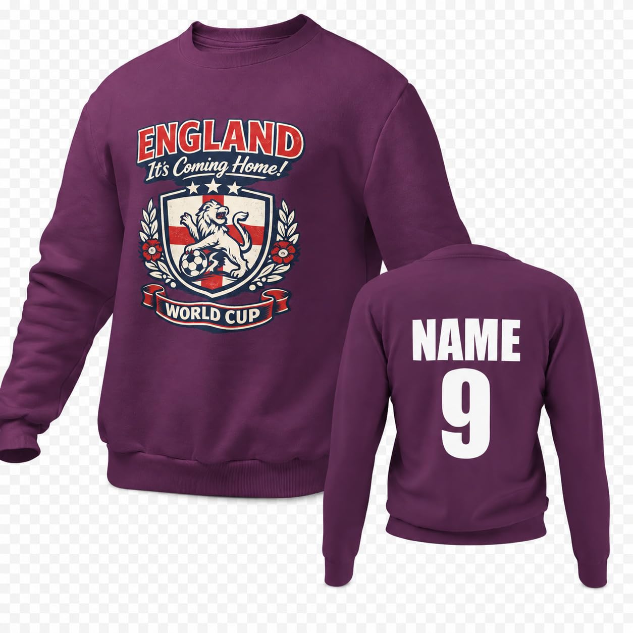 Personalised England World Cup Sweatshirt Custom Name Number Back Print Adult Football Fan Jumper Gift - Galaxy Tees