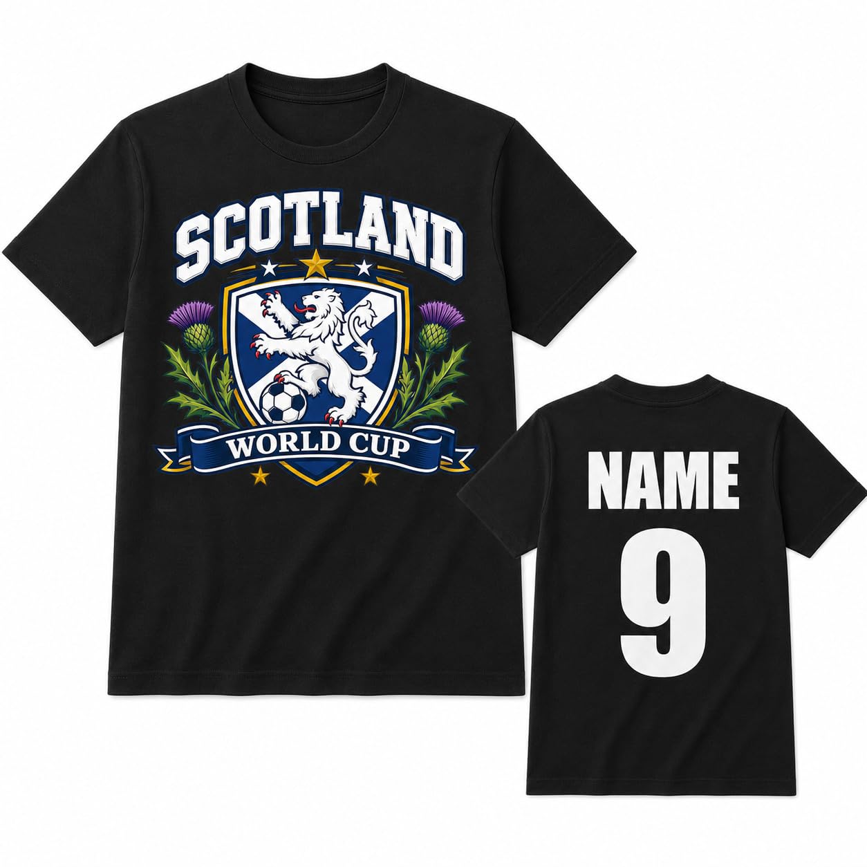 Personalised Men's Scotland Saltire Thistle World Cup T-Shirt Custom Name Number Football Fan T-Shirt Gift - Galaxy Tees