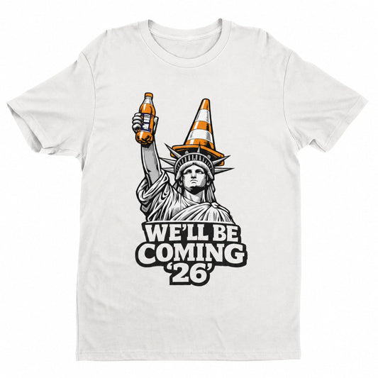Scotland Fans 2026 Football T-Shirt, We'll Be Coming Graphic T-Shirt, Statue Cone Parody Shirt, Adult Unisex Gift - Galaxy Tees