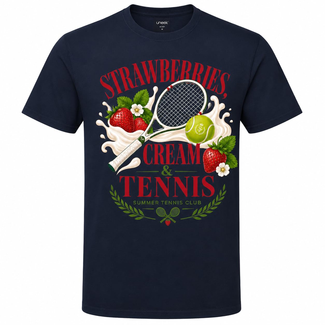 Galaxy Tees Strawberries Cream & Tennis T-Shirt Summer Tennis Gift Tee - Galaxy Tees