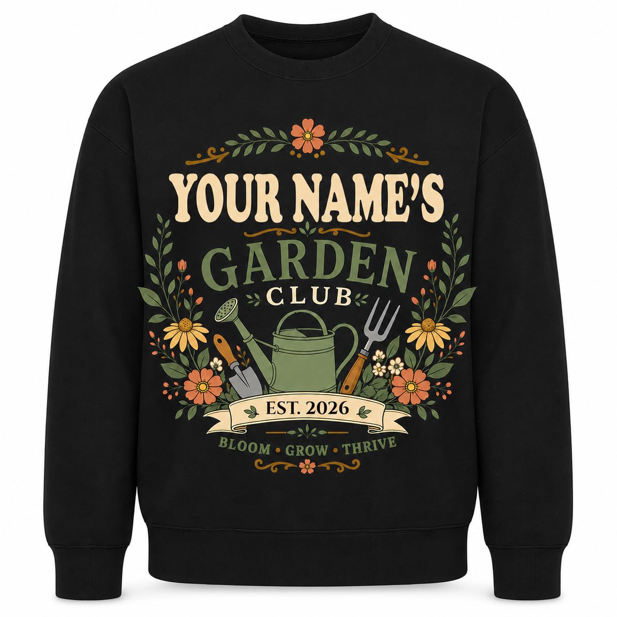 Personalised Garden Club Sweatshirt Custom Name Year Gardening Gift Adult Unisex Gardener Plant Lover Jumper