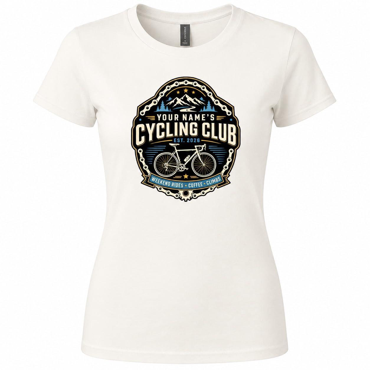 Women’s Personalised Cycling Club T-Shirt, Custom Name & Year Bike Rider T-Shirt, Cycling Gift for Women, Road Bicycle - Galaxy Tees