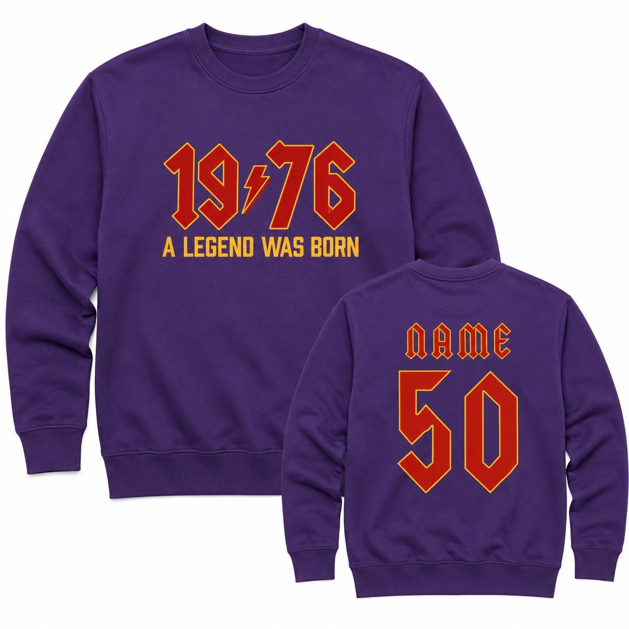 Personalised 50th Birthday Sweatshirt 2026 Vintage 1976 Rock Style Custom Name Back Print Unisex Birthday Gift - Galaxy Tees