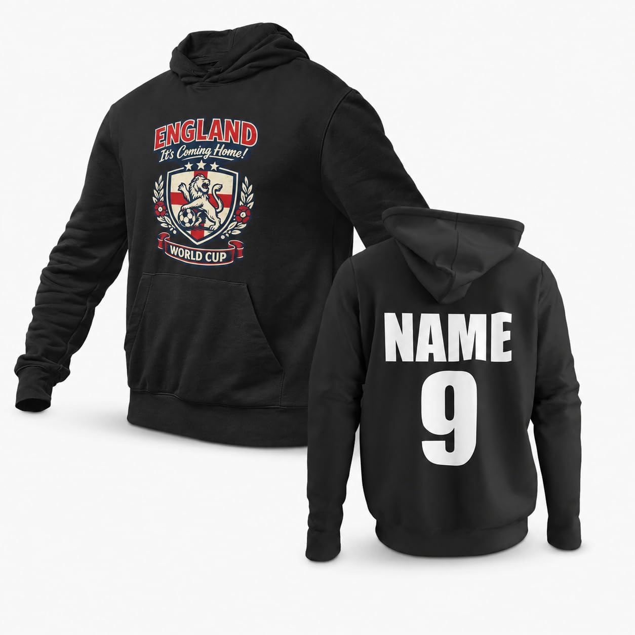 Personalised Galaxy Tees Unisex England World Cup Hoodie, Custom Name & Number Back Print, Adult Unisex Football Fan Gift - Galaxy Tees