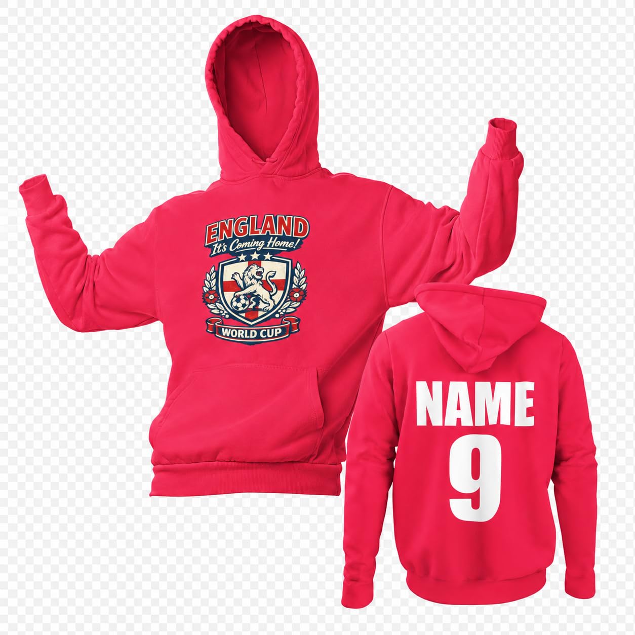 Personalised Galaxy Tees Kids England World Cup Hoodie, Custom Name & Number Back Print, Children’s Football Fan Pullover Top Gift - Galaxy Tees