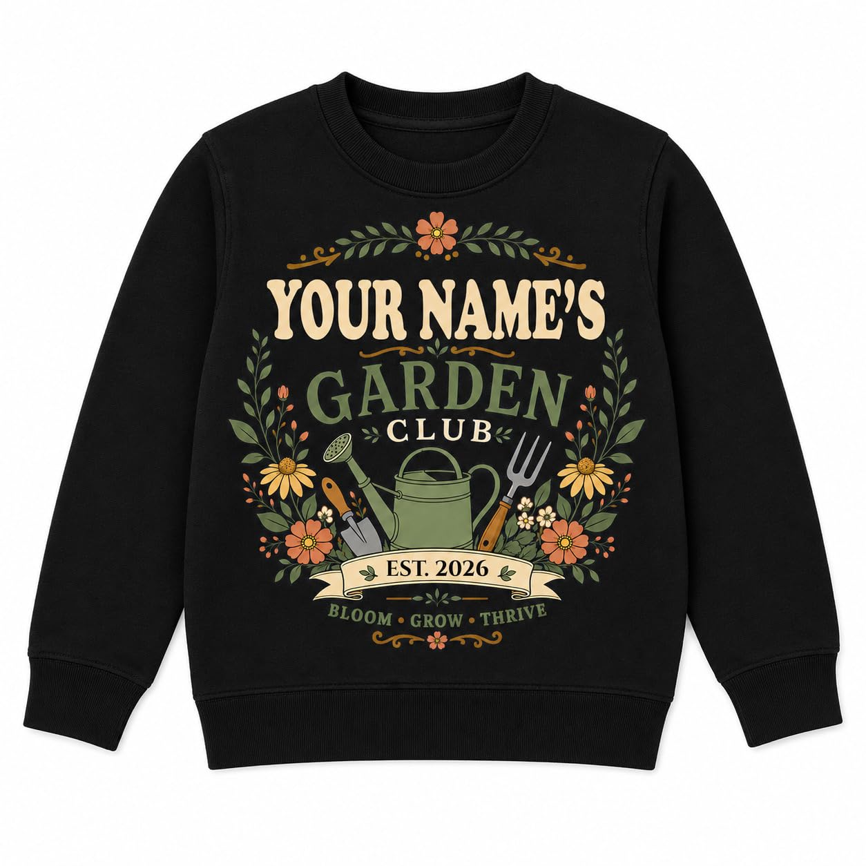 Kids Personalised Garden Club Sweatshirt Custom Name Year Gardening Gift Boys Girls Little Gardener Jumper