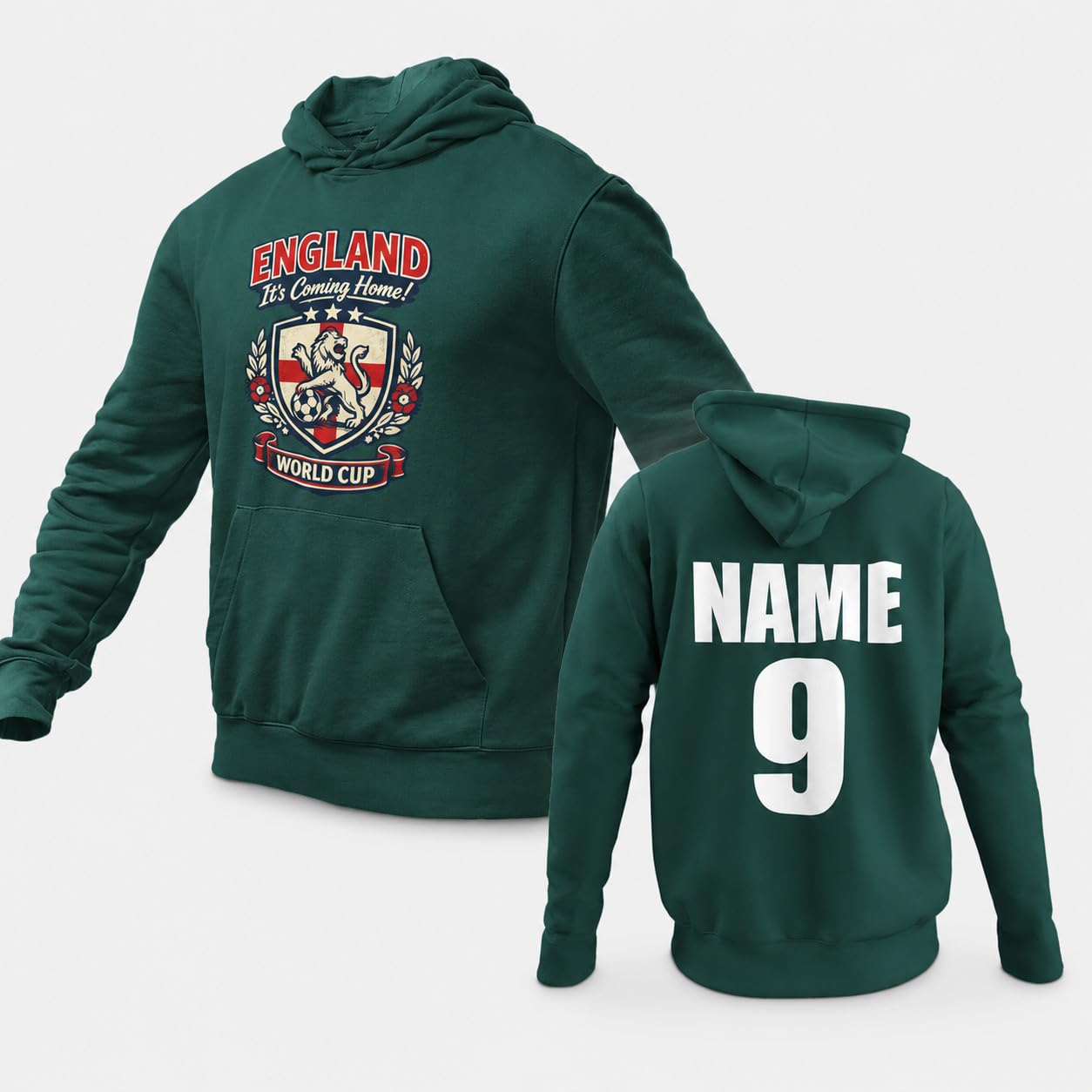 Personalised Galaxy Tees Unisex England World Cup Hoodie, Custom Name & Number Back Print, Adult Unisex Football Fan Gift - Galaxy Tees