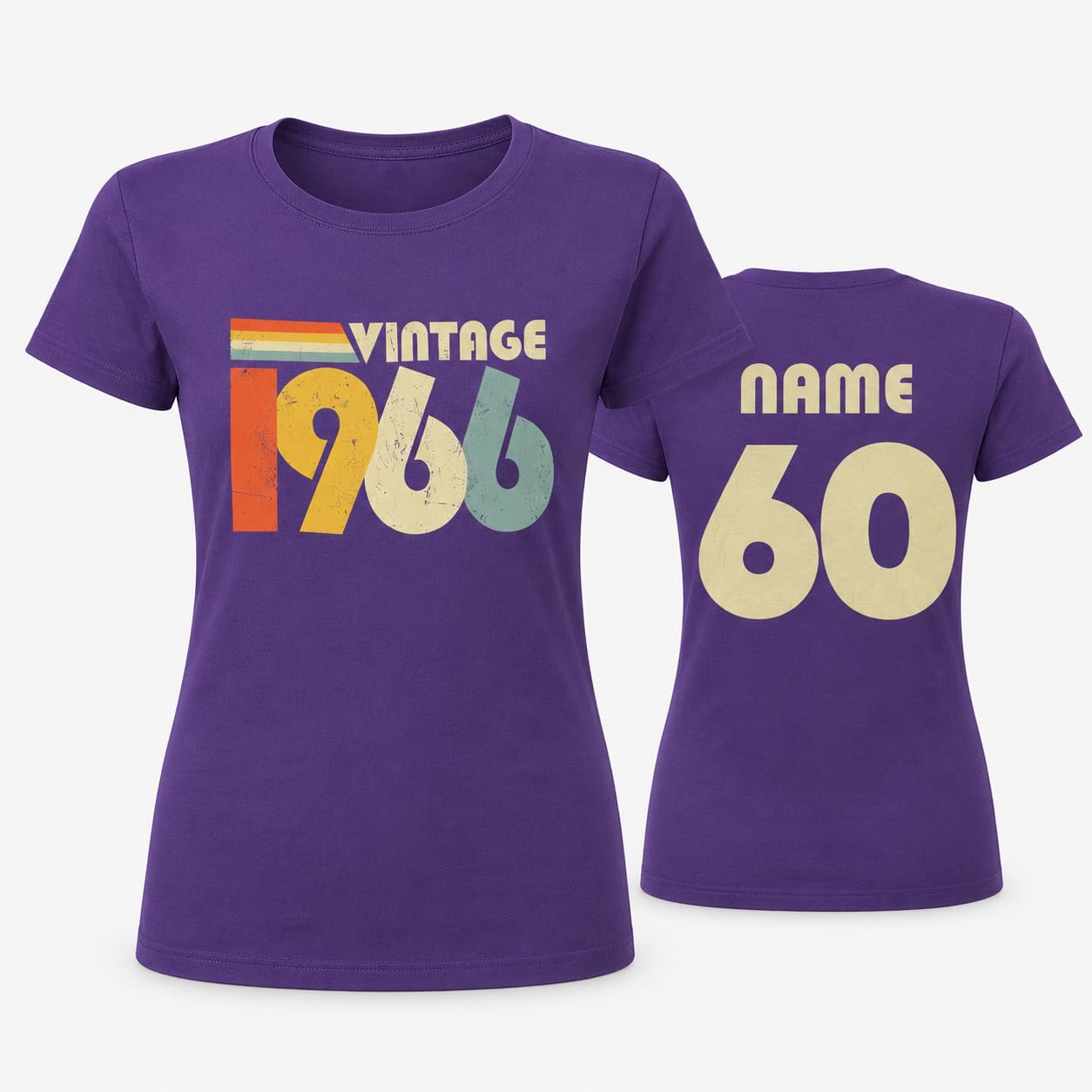 Personalised Vintage 1966 Women’s T-Shirt, 60th Birthday T-Shirt with Name on Back, Retro Born in 1966 Gift for Mum Nan Wife - Galaxy Tees