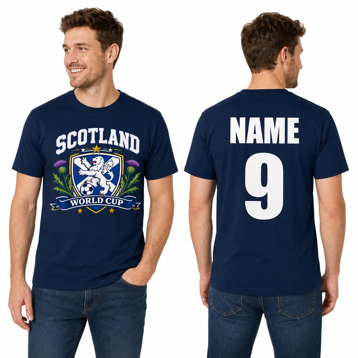 Personalised Men's Scotland Saltire Thistle World Cup T-Shirt Custom Name Number Football Fan T-Shirt Gift - Galaxy Tees