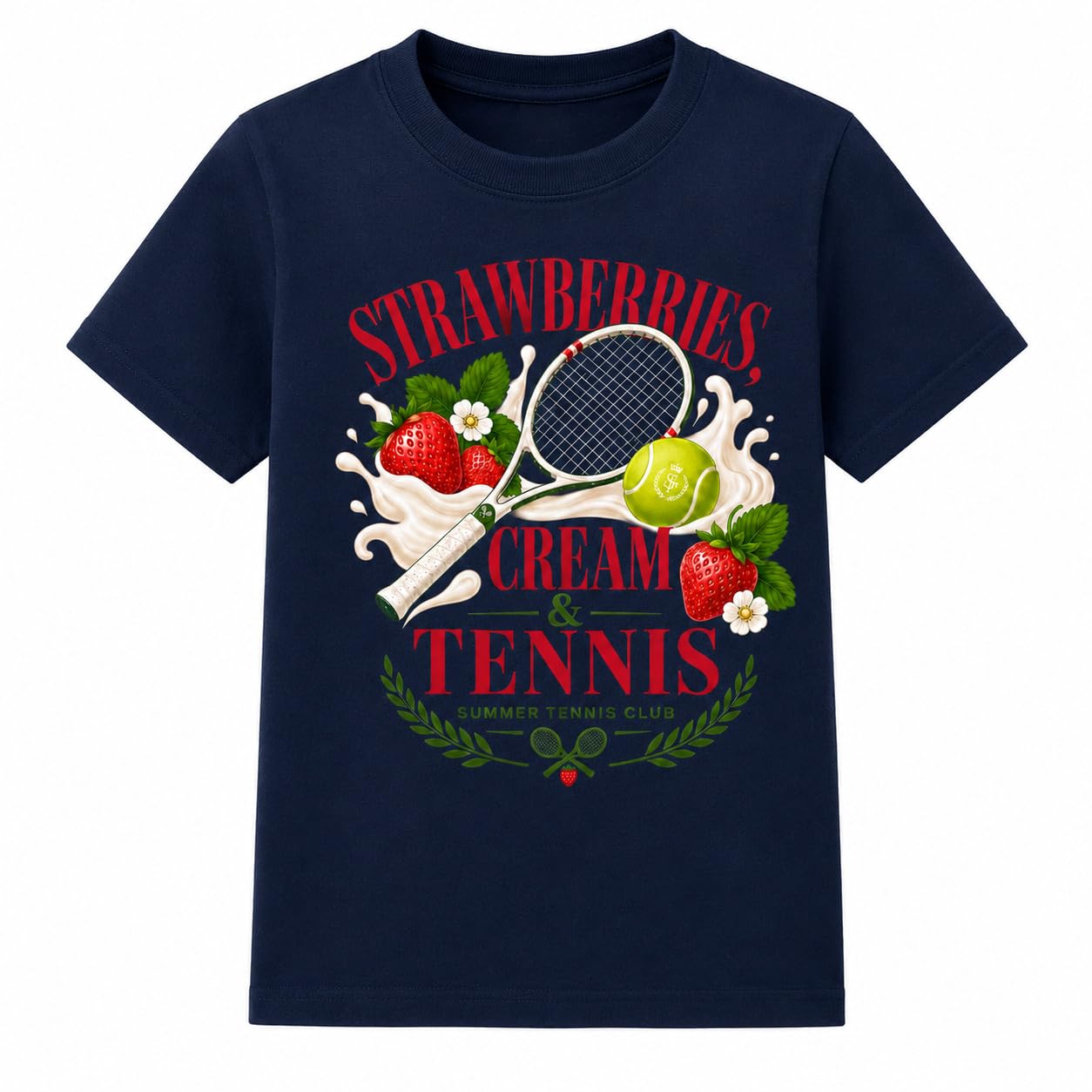 Galaxy Tees Kids' Strawberries Cream & Tennis T-Shirt Summer Tennis Gift - Galaxy Tees