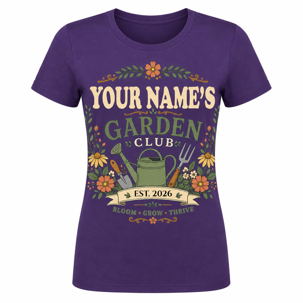 Women’s Personalised Garden Club T-Shirt Custom Name Year Gardening Gift Gardener Plant Lover T-Shirt - Galaxy Tees