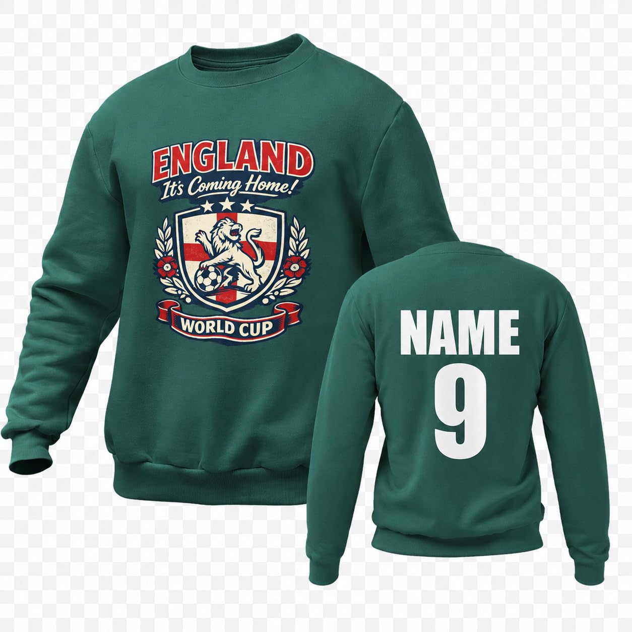 Personalised England World Cup Sweatshirt Custom Name Number Back Print Adult Football Fan Jumper Gift - Galaxy Tees