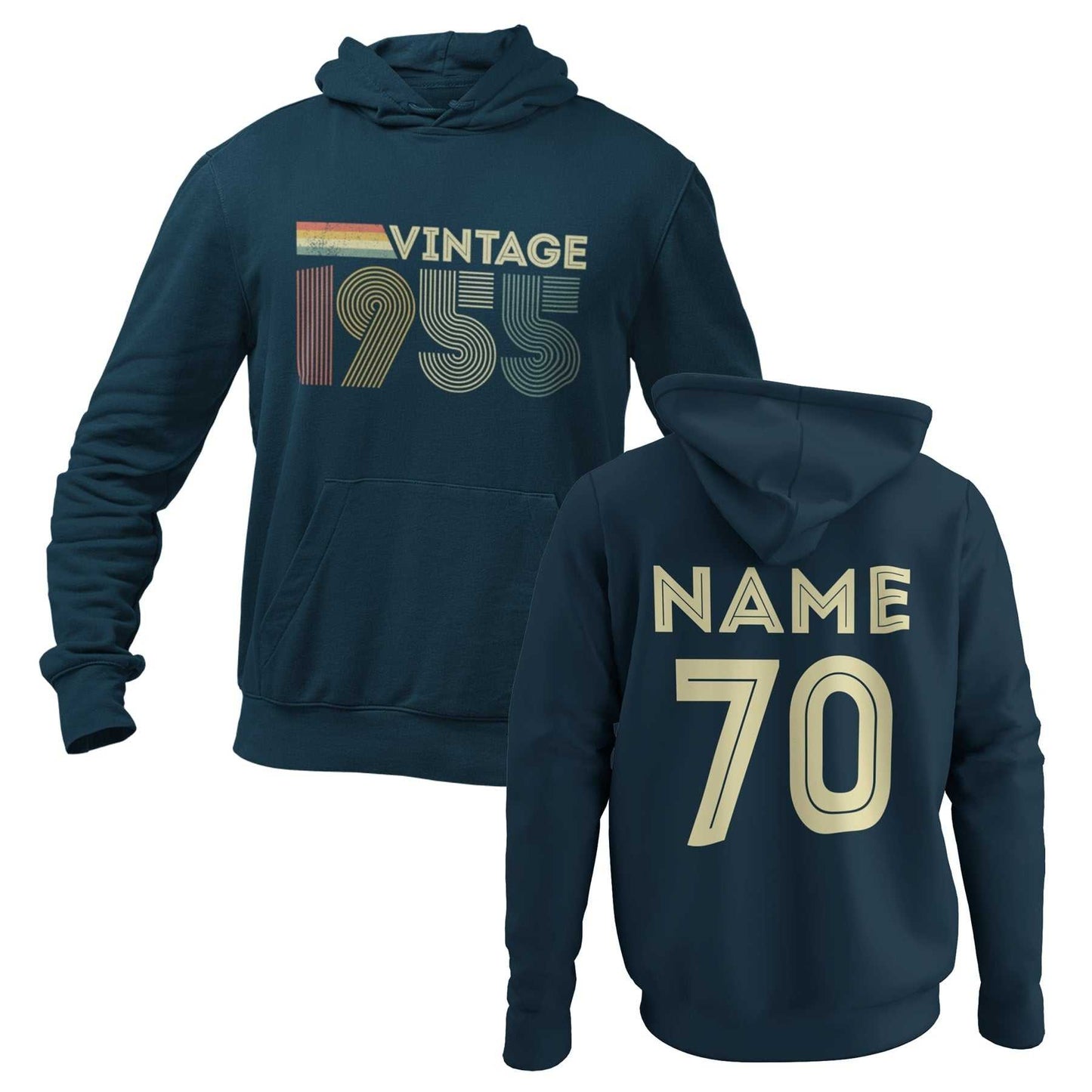 70th Birthday Personalised Vintage 1955 Hoodie Name & Age Back for 70tGalaxy Tees