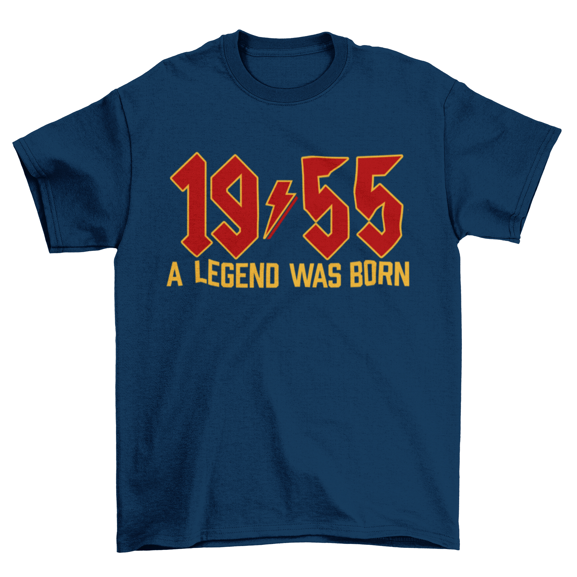 70th birthday t-shirt with "1955 A Legend Was Born" in retro heavy metal font.