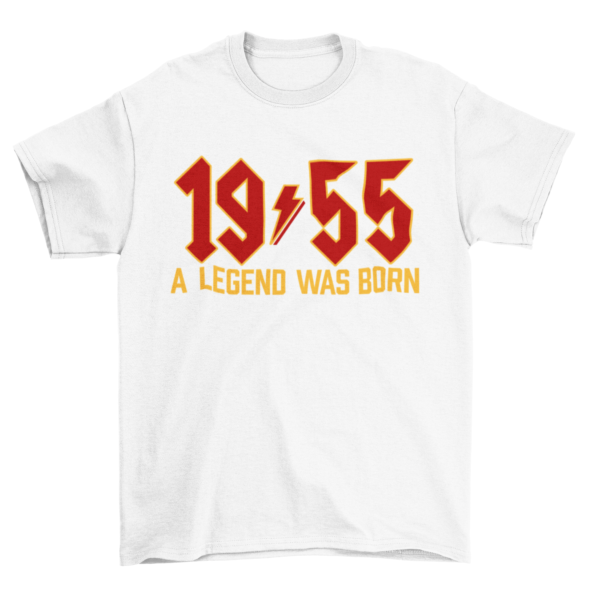 70th birthday t-shirt with "1955 A Legend Was Born" in retro heavy metal font.
