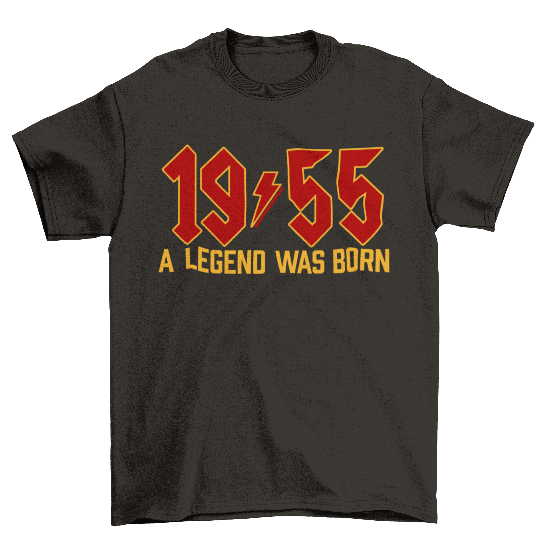 70th birthday t-shirt with "1955 A Legend Was Born" in retro heavy metal font.