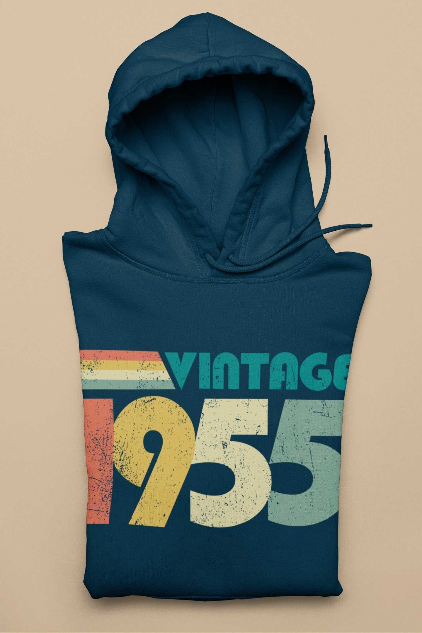 Vintage 1955 retro design hoodie for 70th birthday in 2025, perfect gift idea for those born in 1955.