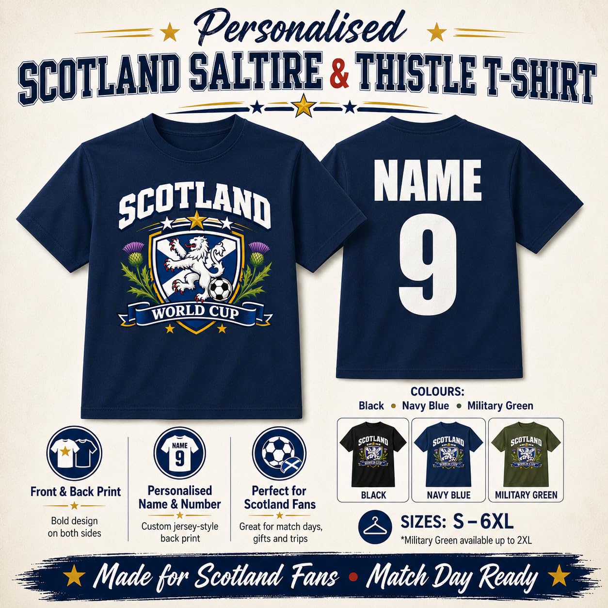 Personalised Men's Scotland Saltire Thistle World Cup T-Shirt Custom Name Number Football Fan T-Shirt Gift - Galaxy Tees