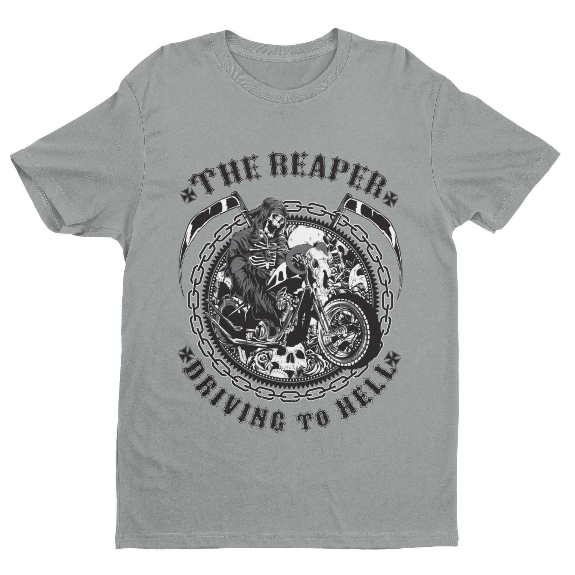Galaxy Tees Grim Reaper Driving To Hell Biker T-Shirt Motorbike Gift - Galaxy Tees