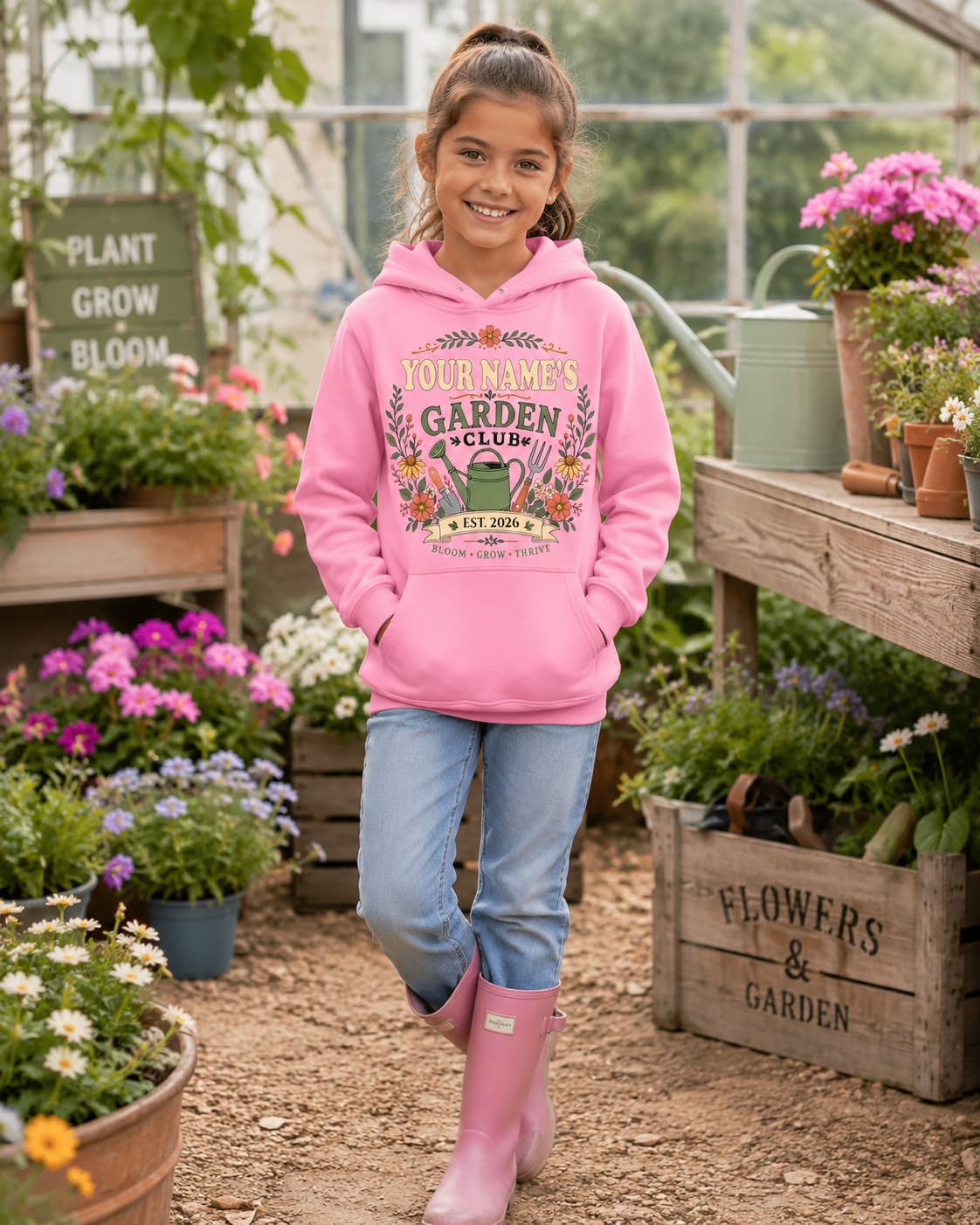 Kids Personalised Garden Club Hoodie Custom Name Year Gardening Gift Boys Girls Little Gardener Sweatshirt - Galaxy Tees