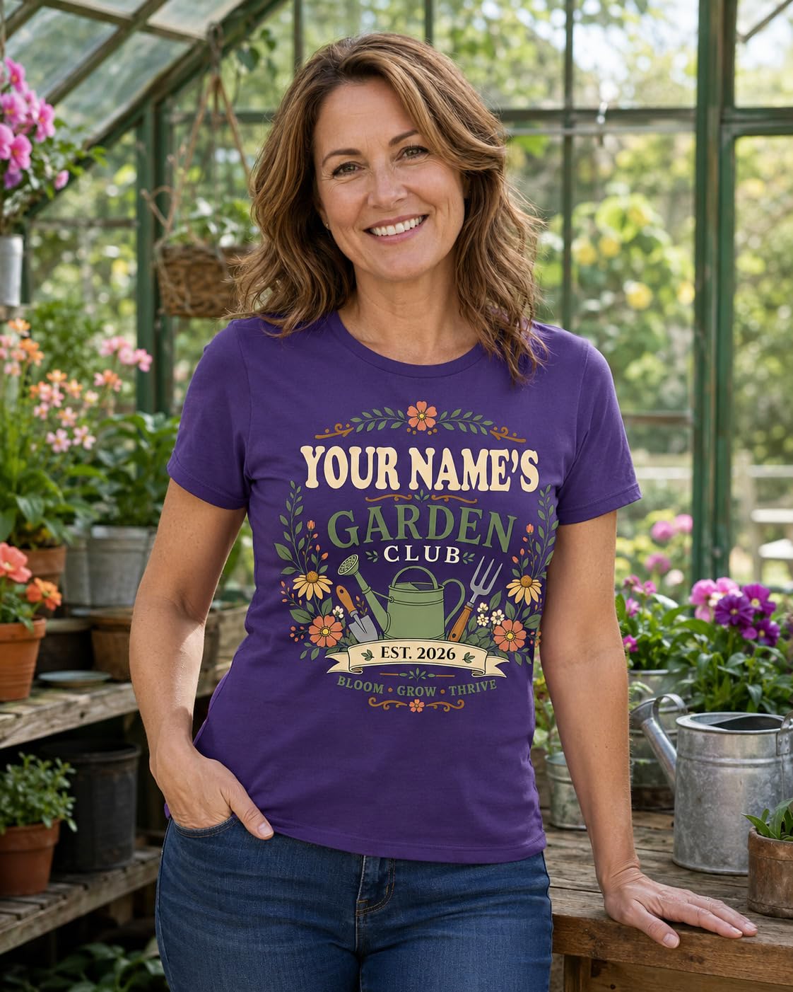 Women’s Personalised Garden Club T-Shirt Custom Name Year Gardening Gift Gardener Plant Lover T-Shirt - Galaxy Tees