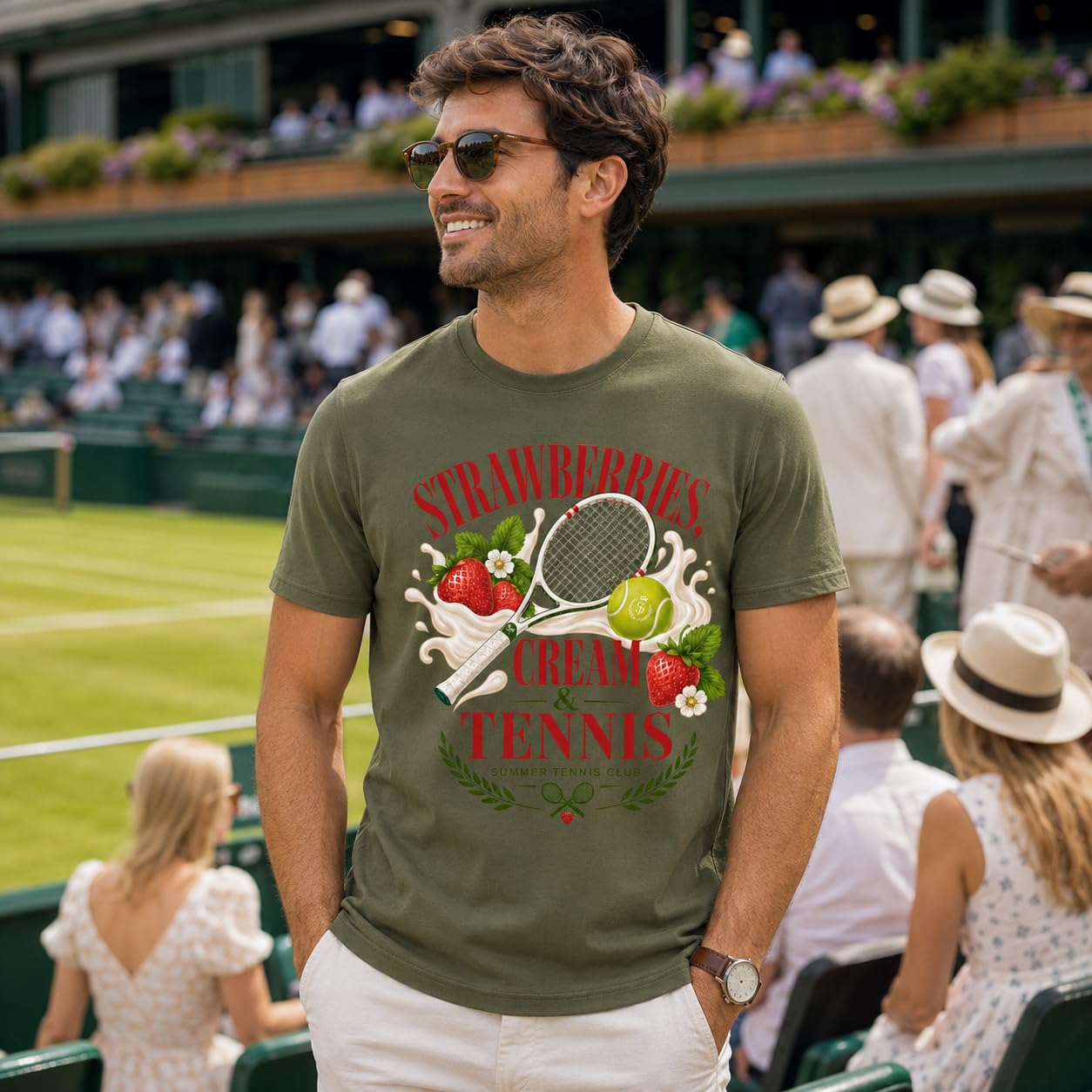 Galaxy Tees Strawberries Cream & Tennis T-Shirt Summer Tennis Gift Tee - Galaxy Tees