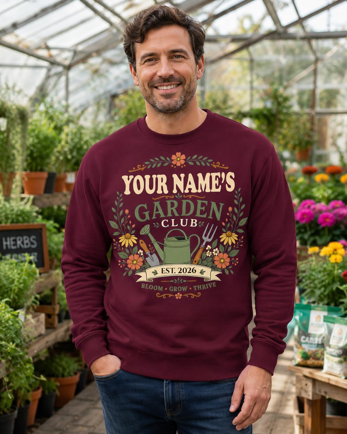 Personalised Garden Club Sweatshirt Custom Name Year Gardening Gift Adult Unisex Gardener Plant Lover Jumper - Galaxy Tees