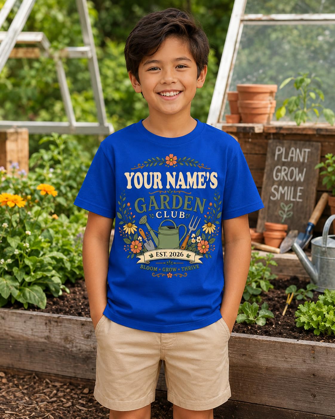 Kids Personalised Garden Club T-Shirt Custom Name Year Gardening Gift Boys Girls Little Gardener T-Shirt - Galaxy Tees