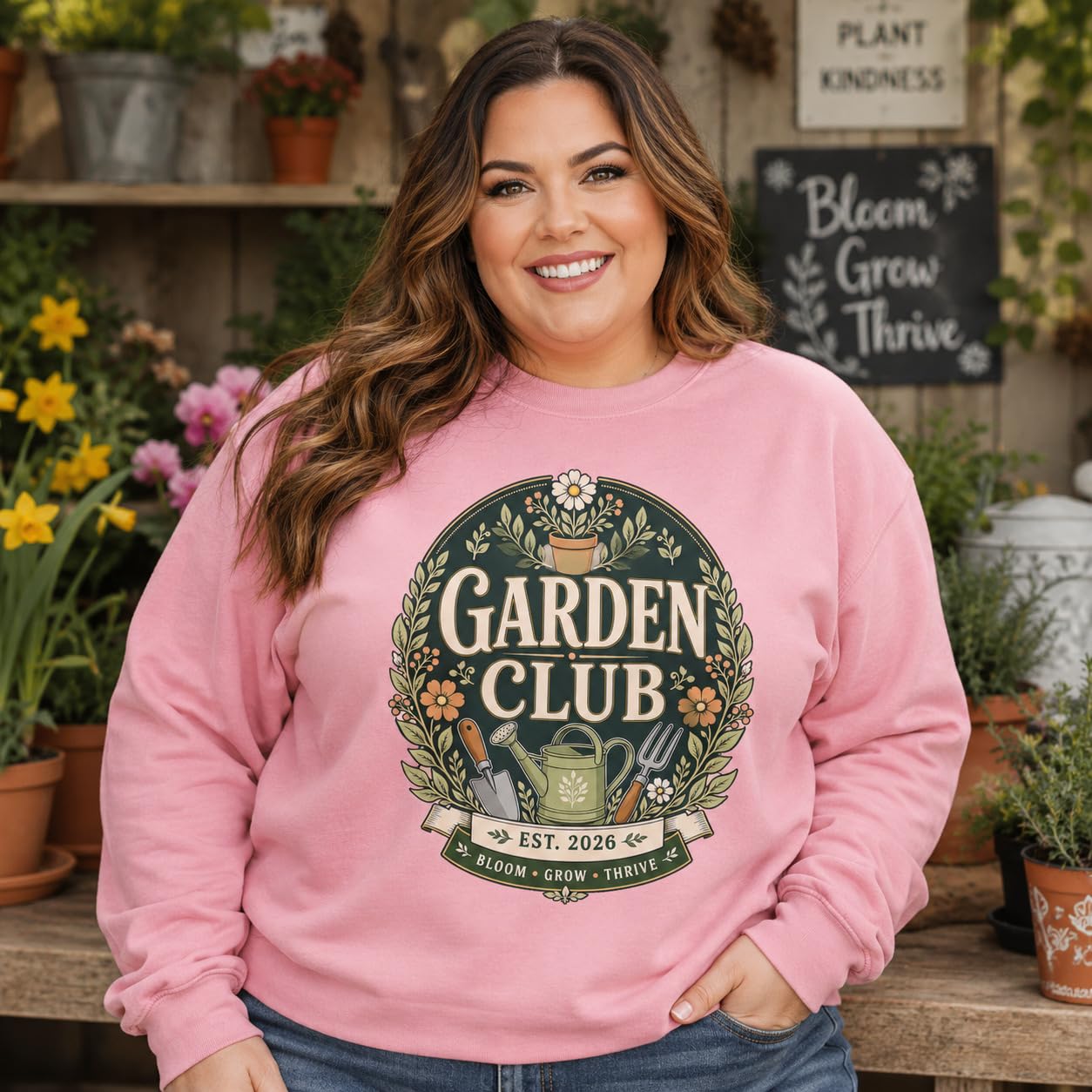 Garden Club Sweatshirt Vintage Gardening Gift Unisex Adult Jumper Gardener Plant Lover Black Navy Pink Maroon Green - Galaxy Tees