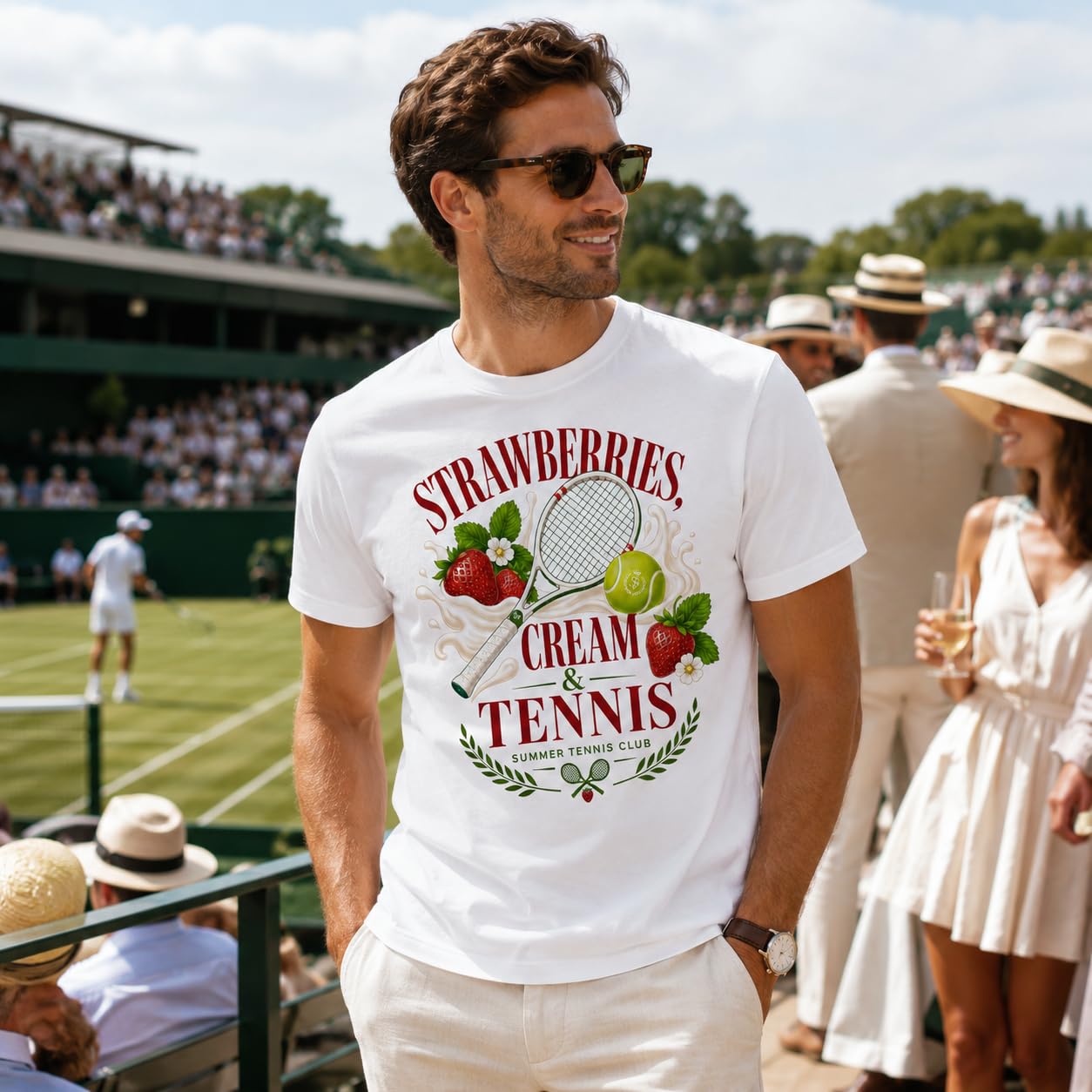 Galaxy Tees Strawberries Cream & Tennis T-Shirt Summer Tennis Gift Tee - Galaxy Tees