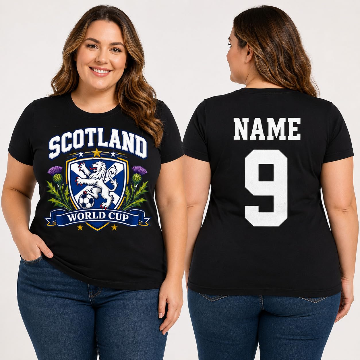Women’s Personalised Scotland Saltire Thistle World Cup T-Shirt Custom Name Number Ladies Football Fan T-Shirt Gift - Galaxy Tees
