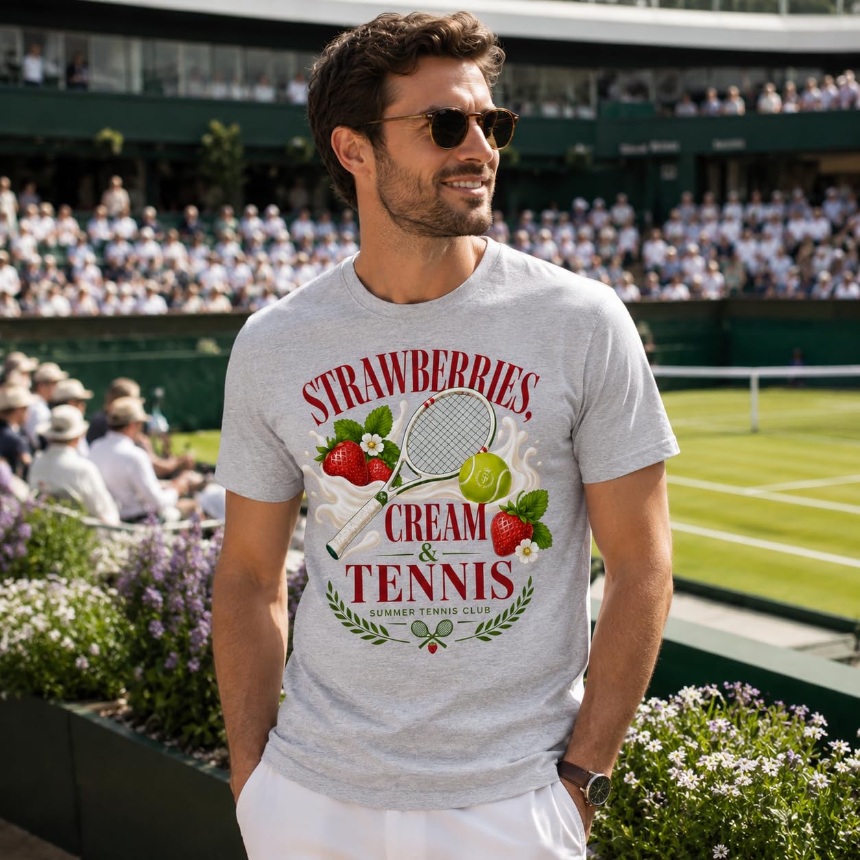 Galaxy Tees Strawberries Cream & Tennis T-Shirt Summer Tennis Gift Tee - Galaxy Tees