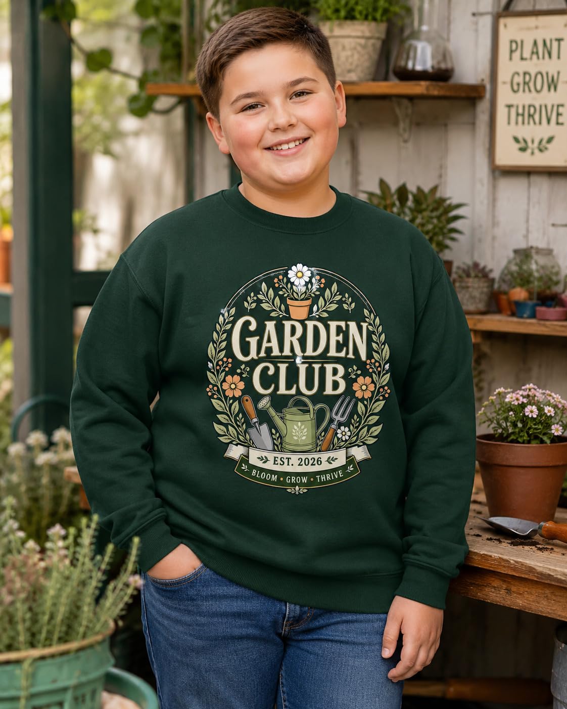 Kids Garden Club Sweatshirt Vintage Gardening Gift Boys Girls Little Gardener Plant Lover Jumper - Galaxy Tees