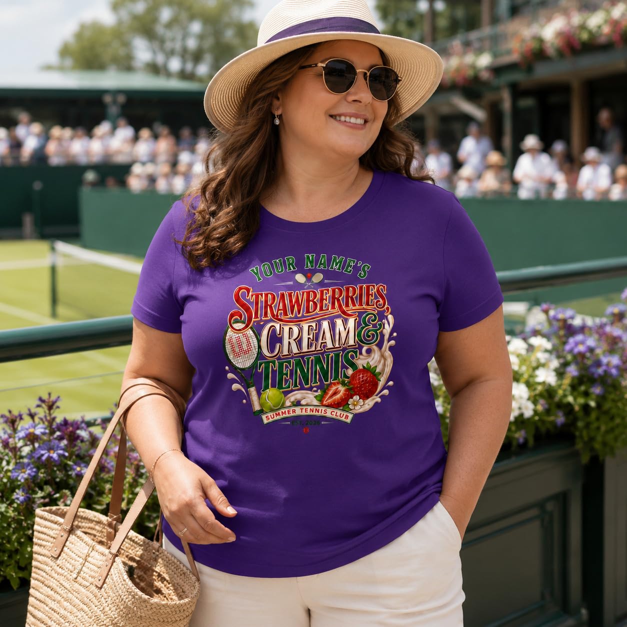 Galaxy Tees Women's Personalised Strawberries Cream & Tennis T-Shirt - Galaxy Tees
