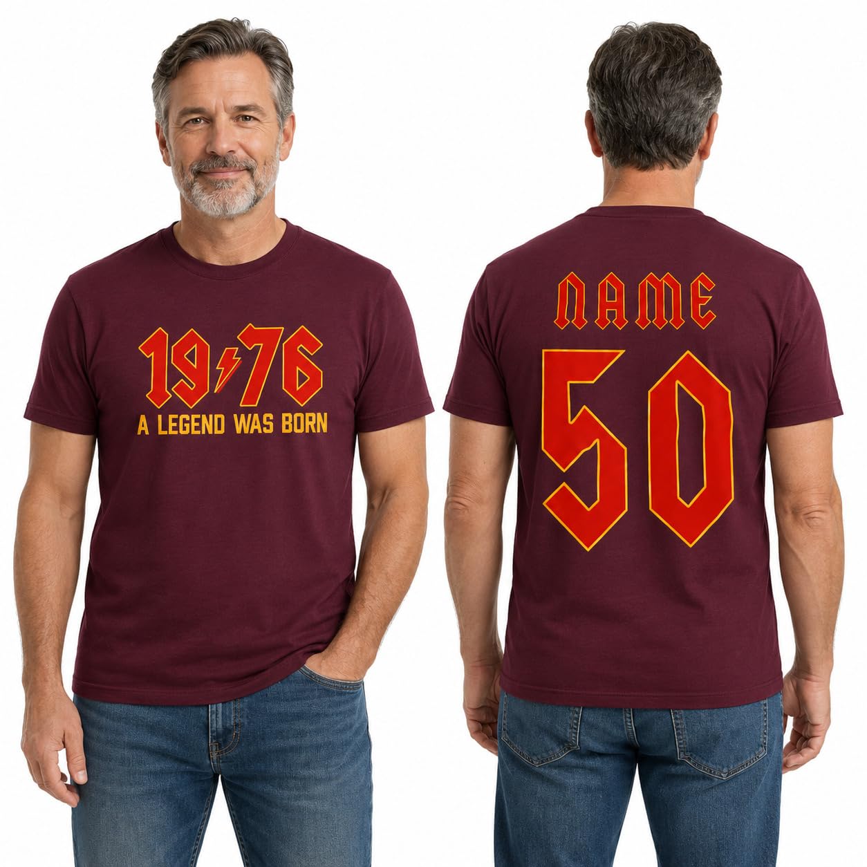 Personalised 50th Birthday T-Shirt 2026 Vintage 1976 Rock Style Custom Name Back Print Men's Birthday Gift T-Shirt - Galaxy Tees