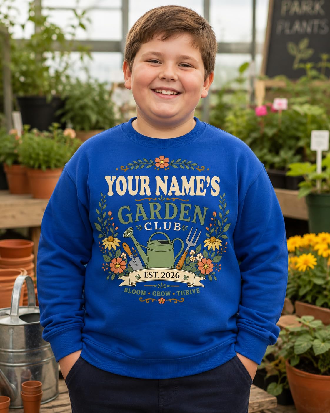 Kids Personalised Garden Club Sweatshirt Custom Name Year Gardening Gift Boys Girls Little Gardener Jumper - Galaxy Tees