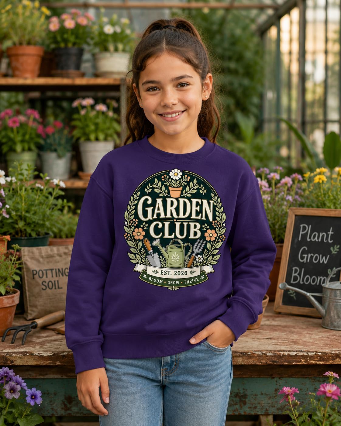 Kids Garden Club Sweatshirt Vintage Gardening Gift Boys Girls Little Gardener Plant Lover Jumper - Galaxy Tees