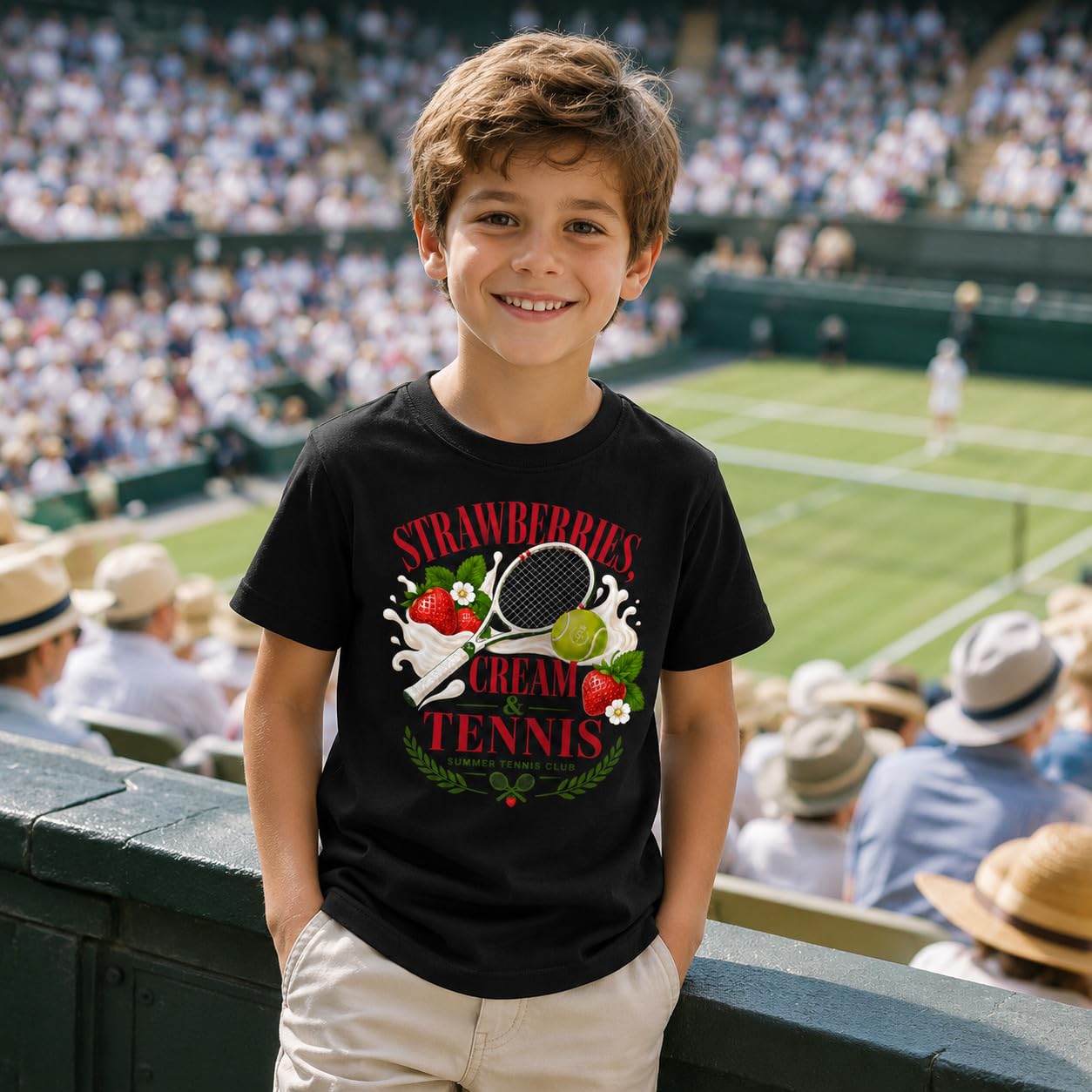 Galaxy Tees Kids' Strawberries Cream & Tennis T-Shirt Summer Tennis Gift - Galaxy Tees