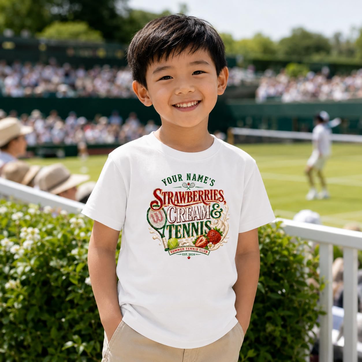 Galaxy Tees Kids' Personalised Strawberries Cream & Tennis T-Shirt - Galaxy Tees