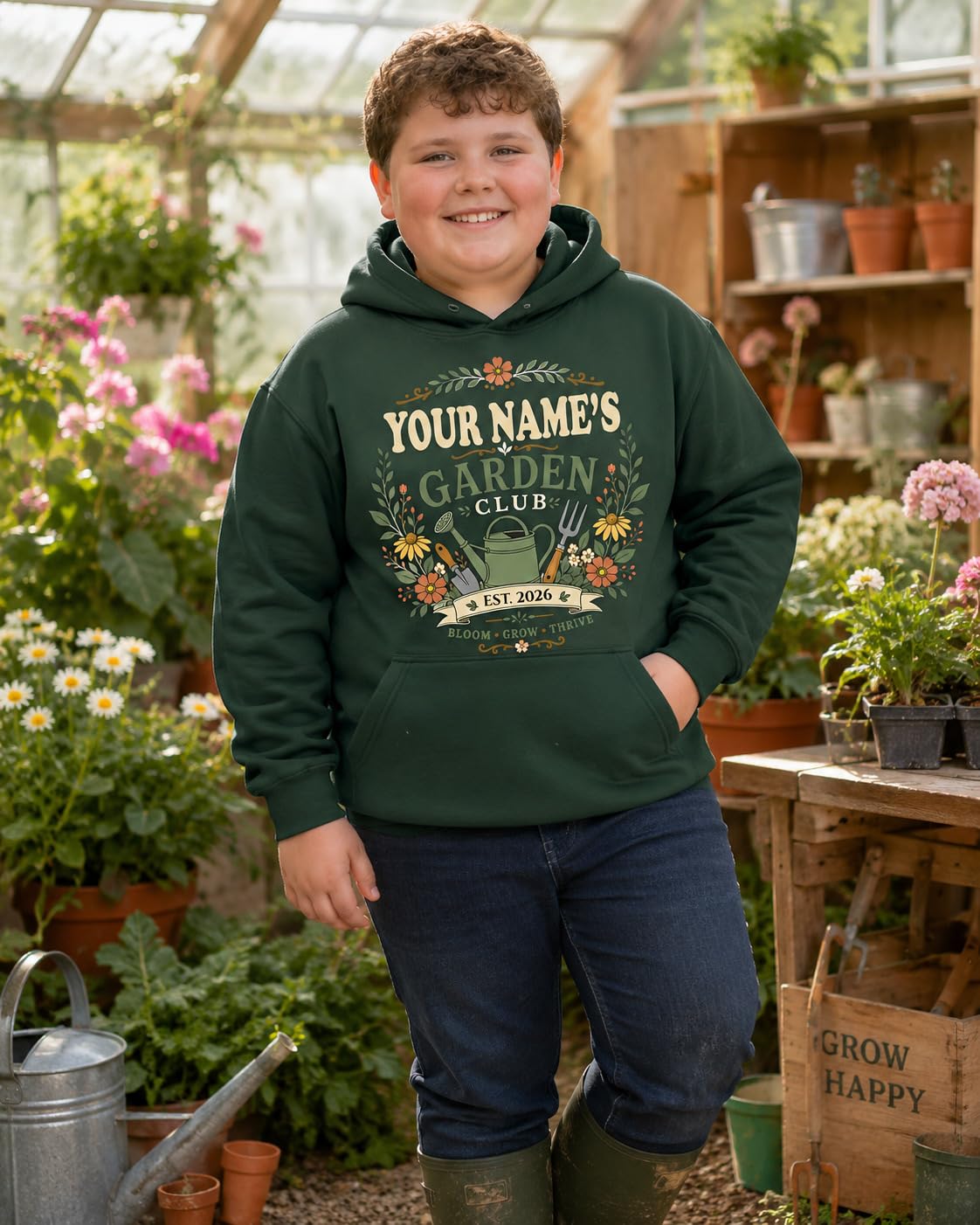 Kids Personalised Garden Club Hoodie Custom Name Year Gardening Gift Boys Girls Little Gardener Sweatshirt - Galaxy Tees