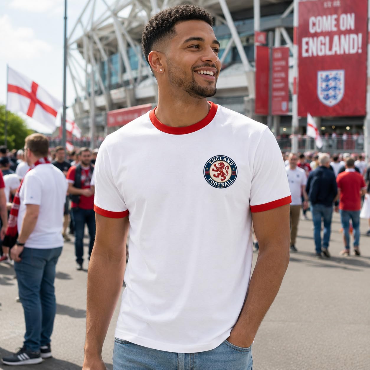 Galaxy Tees Retro England Ringer T-Shirt Country Colour Contrast Tee - Galaxy Tees