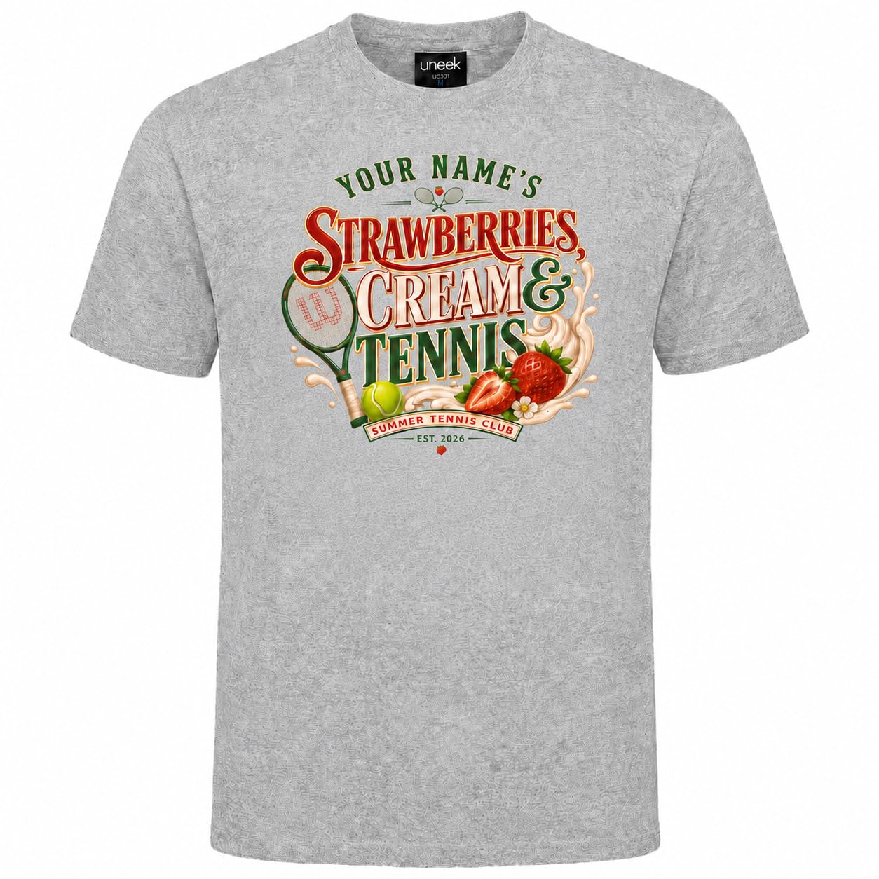 Galaxy Tees Personalised Strawberries Cream & Tennis T-Shirt Summer Sports Gift - Galaxy Tees