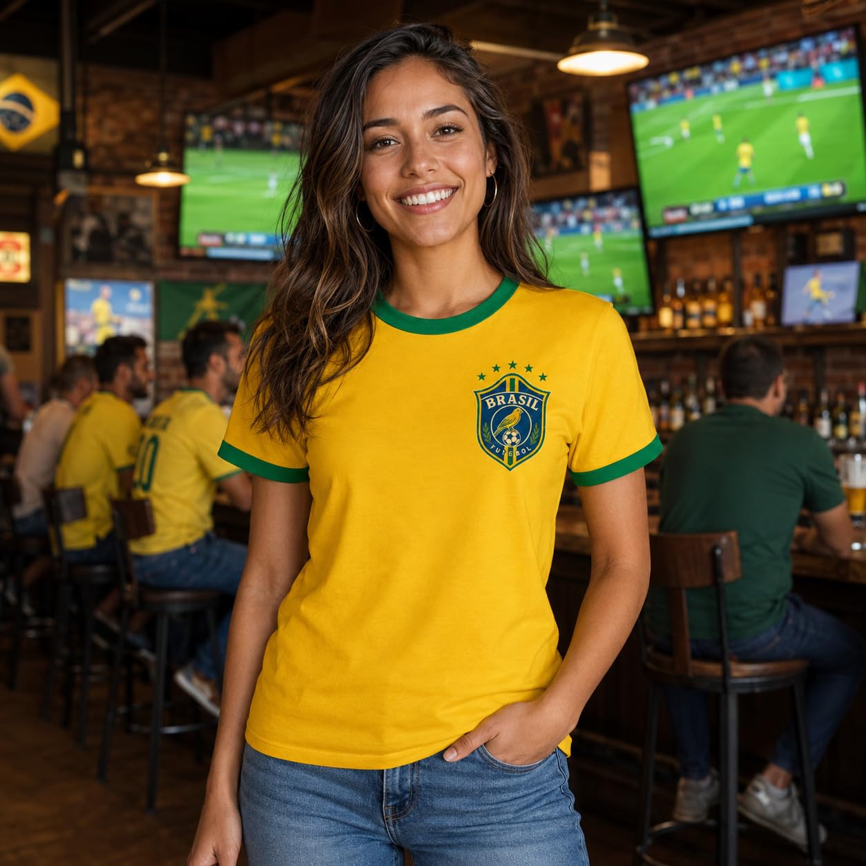 Galaxy Tees Retro Brazil Ringer T-Shirt Country Colour Contrast Tee - Galaxy Tees