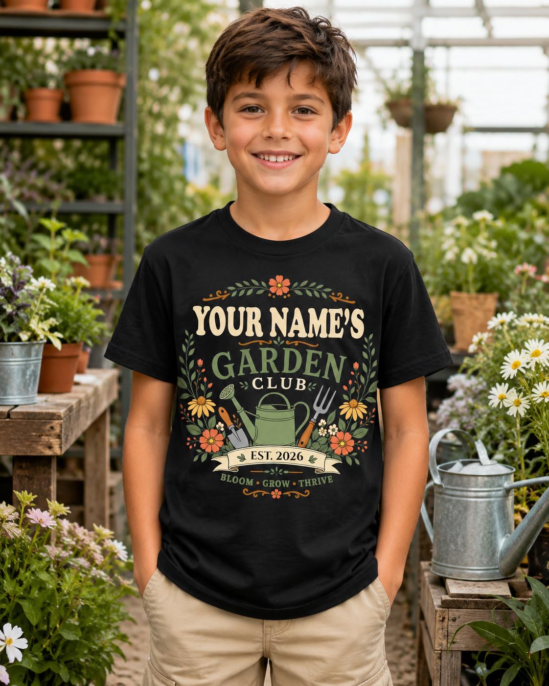 Kids Personalised Garden Club T-Shirt Custom Name Year Gardening Gift Boys Girls Little Gardener T-Shirt - Galaxy Tees