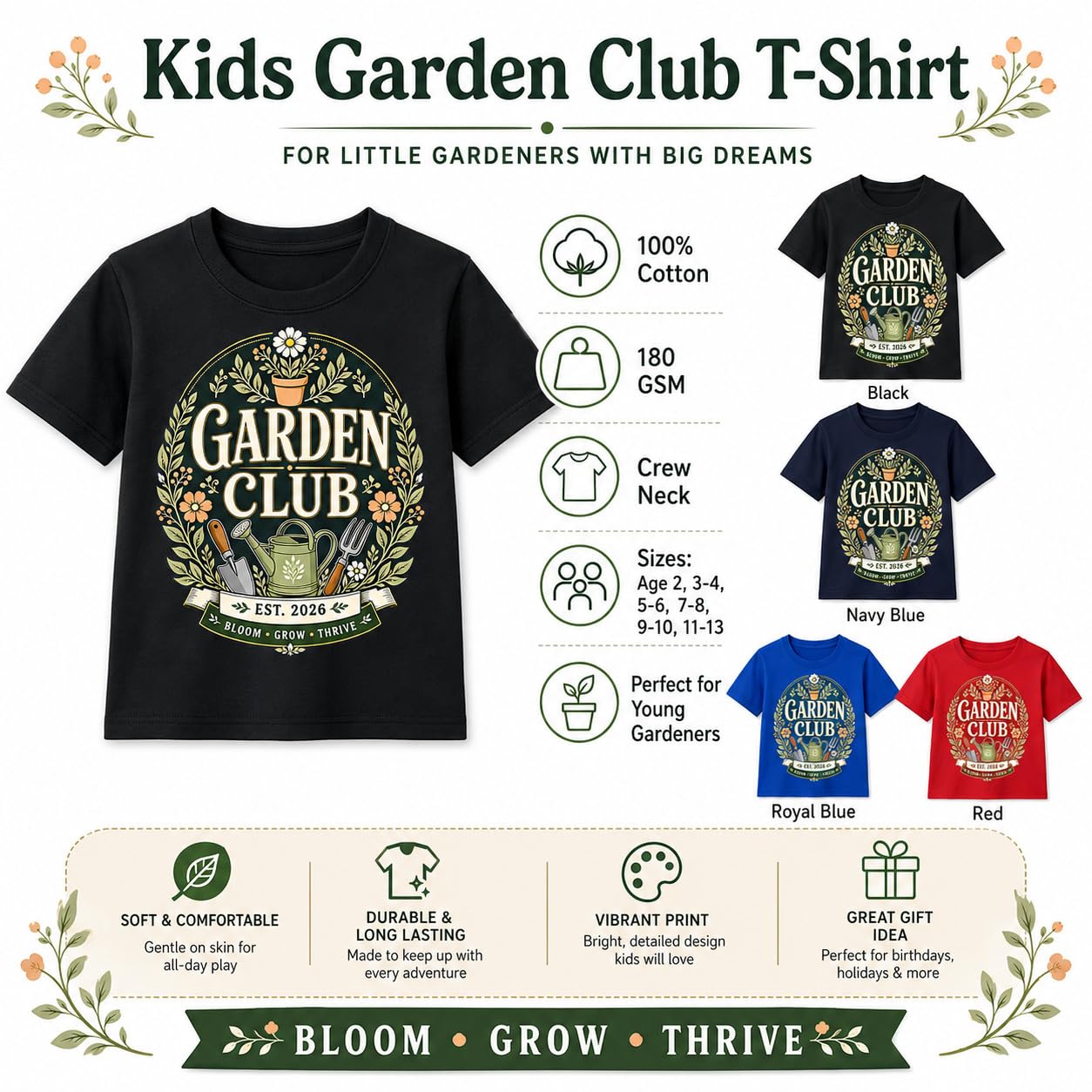 Kids Garden Club T-Shirt Vintage Gardening Gift T-Shirt Boys Girls Little Gardener Top - Galaxy Tees